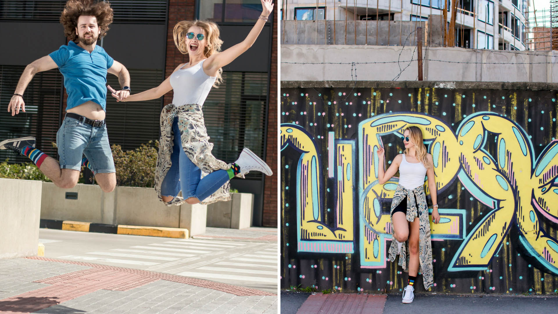 Fotoshooting bunter Socken mit Graffiti