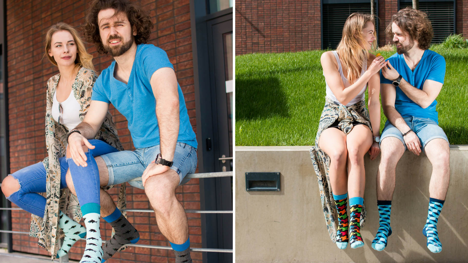bunte Socken mit Meer Motiv in der Arbeit